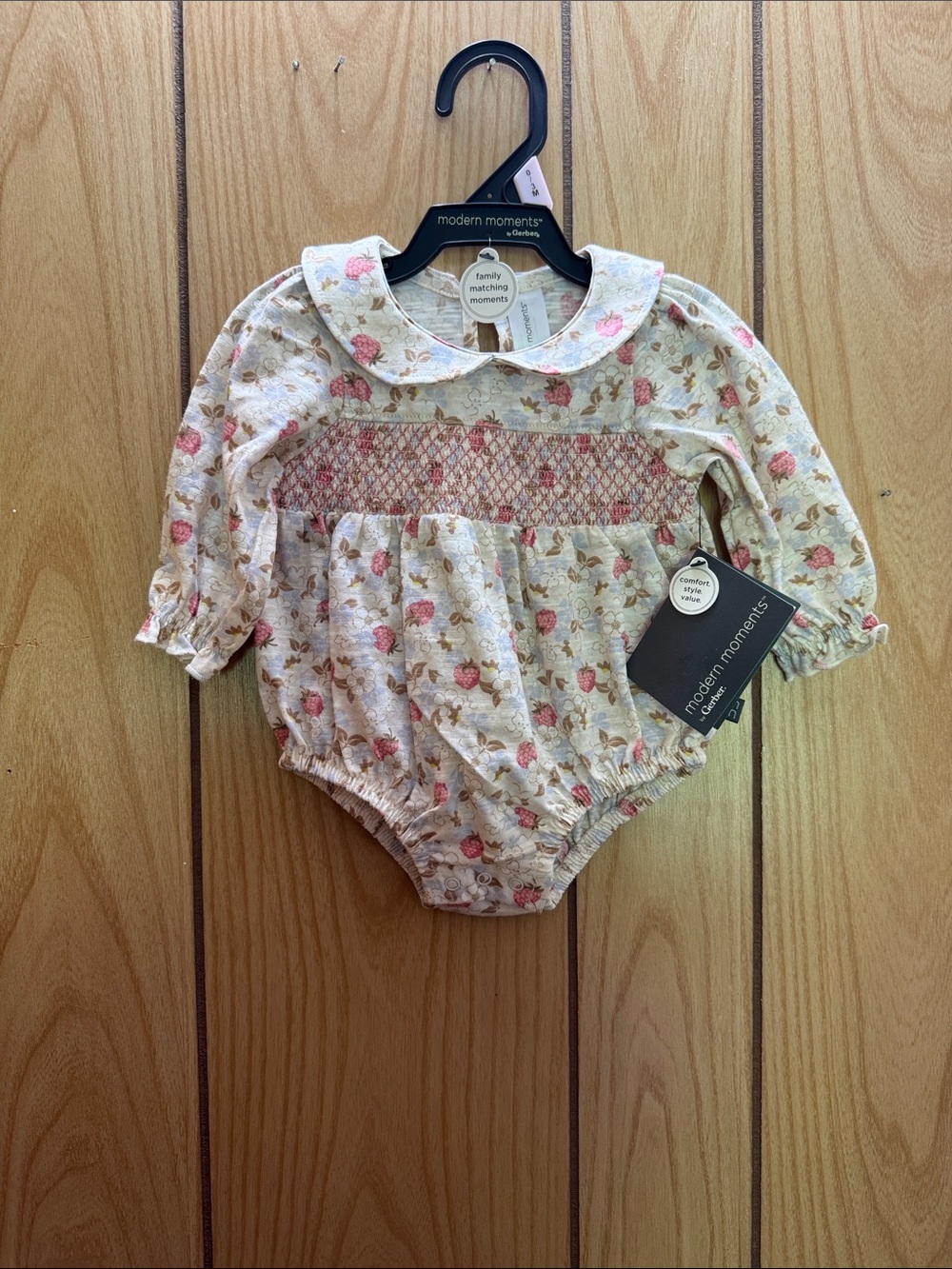 Gerber Cream Floral Smocked Baby‎ One-Piece Bodysuit